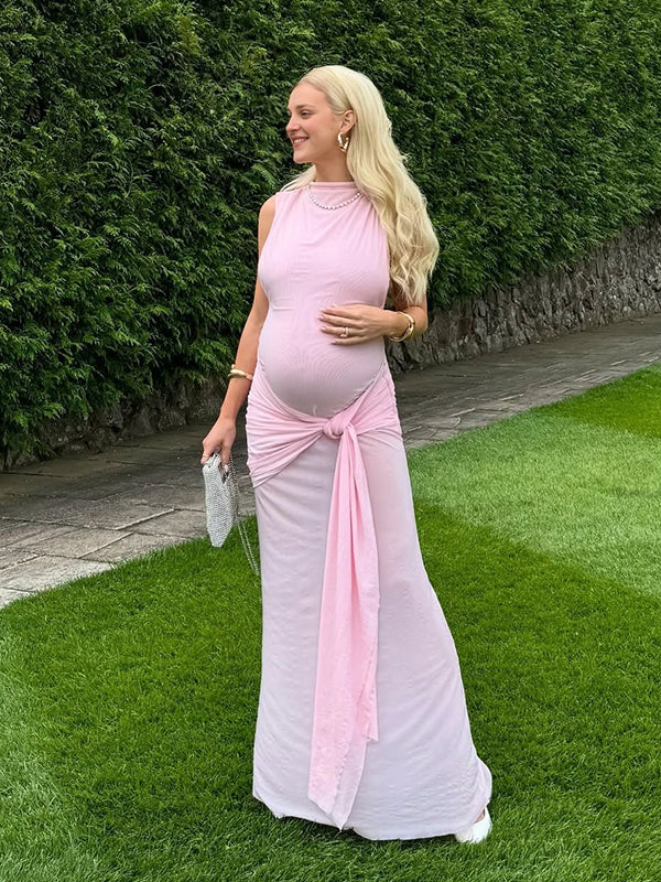 Mumsmode Zwangerschaps Bodycon Jurken Elegant Ceremonie Tule Gedrapeerd Gekreukt Maxi Babyshower Jurken