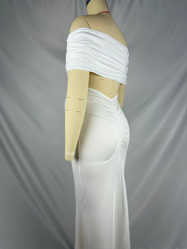 Mumsmode Zwangerchaps Maxi Jurk Off Shoulder Rugloos Gekreukt Boot Nek Cocktail Feest Elegant Babyshower Wit