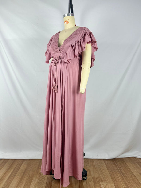 Mumsmode Zwangerchap Daily Jurken Elegant Daily Fotoshoot Ruches Zijsplit Riem Kwasten Maxi Jurken