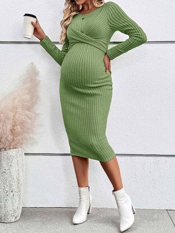 Mumsmode Zwangerschaps Midi Daily Jurk Chique Dagelijks Gekreukt Bodycon Gestreept