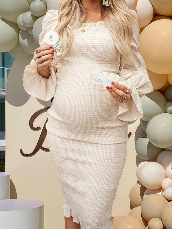 Mumsmode Zwangerschaps Babyshower Gender Reveal Feestjurk Off-shoulder Bodycon