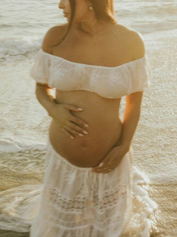 Mumsmode Zwangerchaps Fotoshoot Jurken Boheems 2-in-1 Kanten Koord Ruches Maxi Jurken