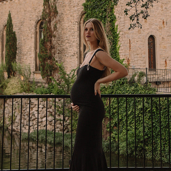 Mumsmode Zwangerchaps Cocktailjurken Elegant Ceremonie Ruches Bodycon Zeemeermin Patchwork Maxi Jurken