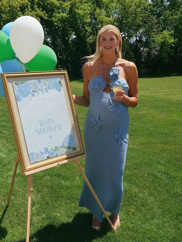 Mumsmode Zwangerchaps Bodycon Jurken Elegante BabyShower Gebreide Bloemen Uithollen Maxi Jurken