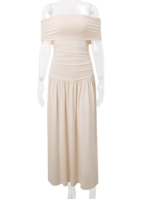Mumsmode Zwangerchaps Maxi Babyshowerjurk Gender Reveal Off Shoulder Plooi Stijlvolle Abrikoos