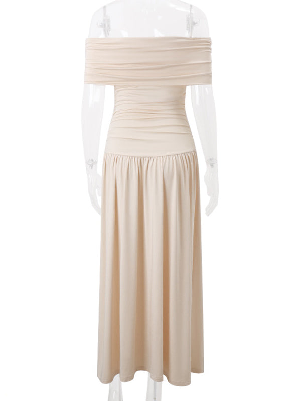 Mumsmode Zwangerchaps Maxi Babyshowerjurk Gender Reveal Off Shoulder Plooi Stijlvolle Abrikoos