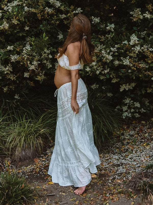 Mumsmode Zwangerchaps Fotoshoot Jurken Boheems 2-in-1 Kanten Koord Ruches Maxi Jurken