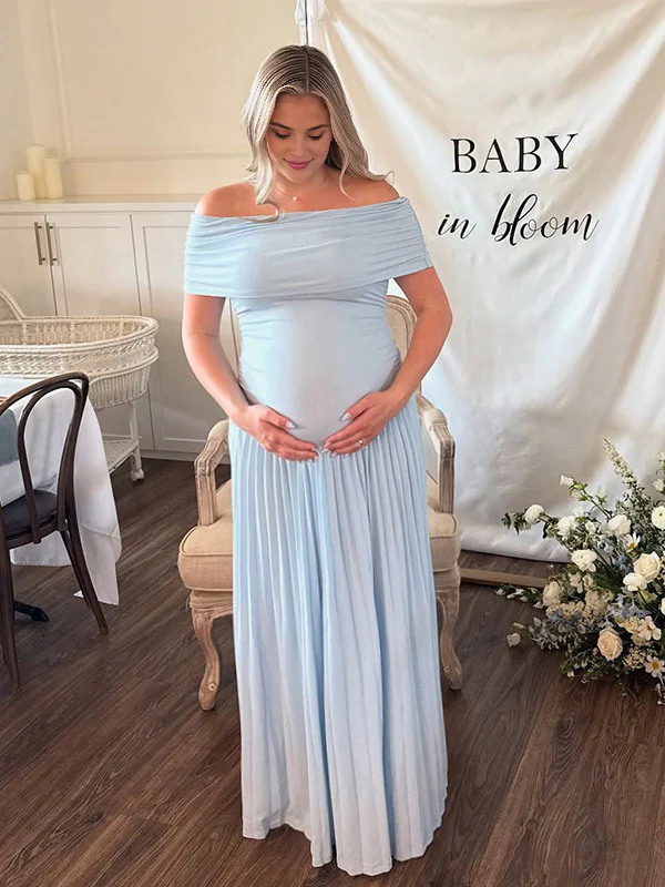 Mumsmode Zwangerchaps Bodycon Jurken Elegant Cocktail Ceremonie Geplooid Off Shoulder Gedrapeerd Maxi Jurken