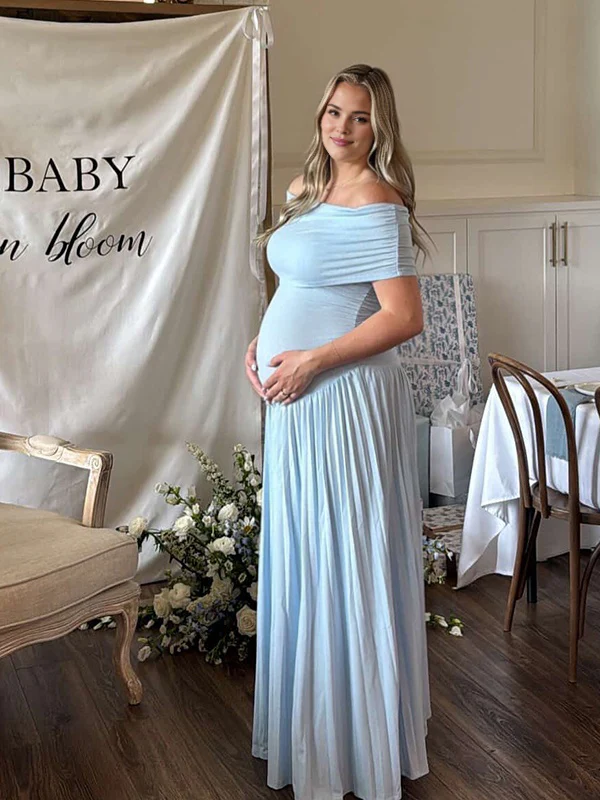 Mumsmode Zwangerchaps Bodycon Jurken Elegant Cocktail Ceremonie Geplooid Off Shoulder Gedrapeerd Maxi Jurken