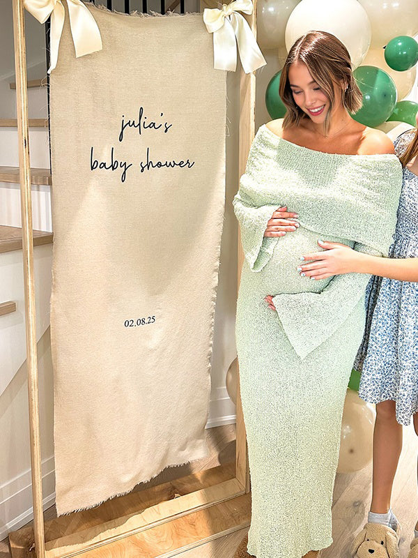 Mumsmode Zwangerchaps Maxi Fotoshoot Jurken Breien Boot Nek Flare Mouw Lichtgroen