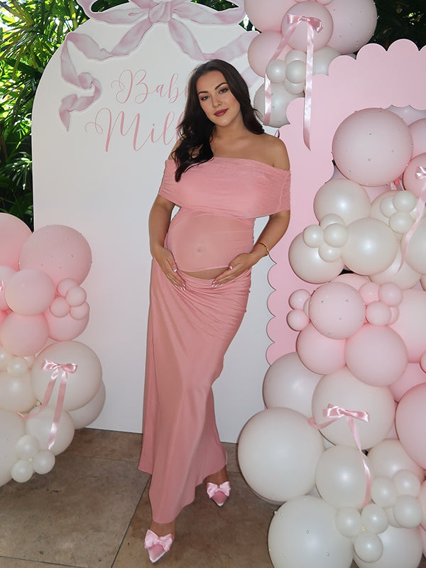 Maxi Baby Shower Zwangerschapsjurk Tule Off Shoulder