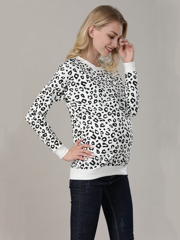 Mumsmode Zwangerchaps Dagelijks Verpleegkundige Sweatshirts Luipaard Rits Ronde Hals Wit