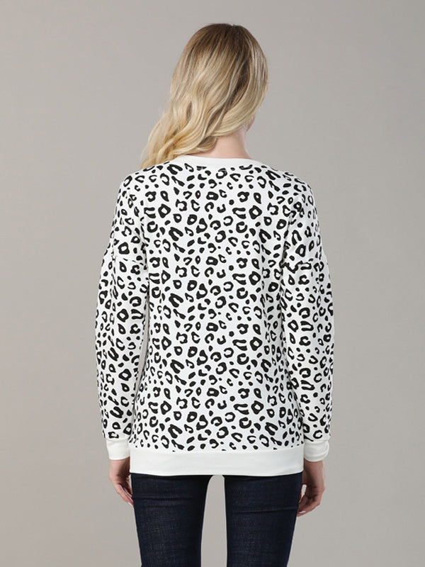 Mumsmode Zwangerchaps Dagelijks Verpleegkundige Sweatshirts Luipaard Rits Ronde Hals Wit