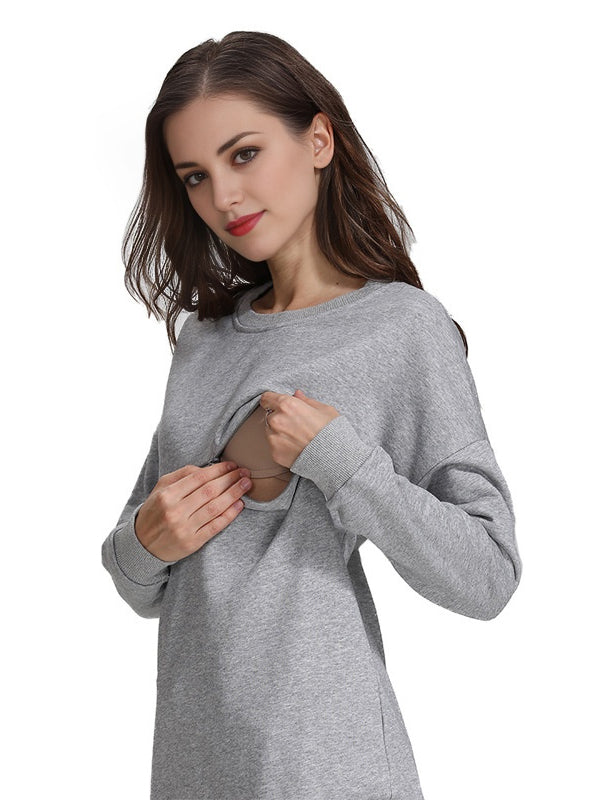 Mumsmode Zwangerchaps Dagelijks Verpleegkundige Sweatshirts Rits Ronde Hals Wit