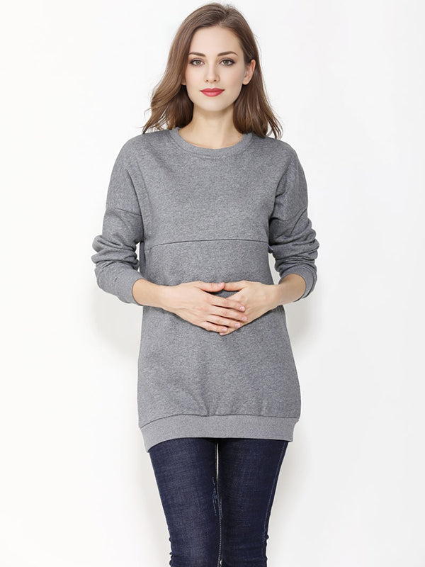 Mumsmode Zwangerchaps Dagelijks Verpleegkundige Sweatshirts Rits Ronde Hals Wit