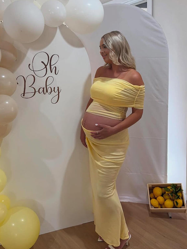Maxi Baby Shower Zwangerschapsjurk Tule Off Shoulder