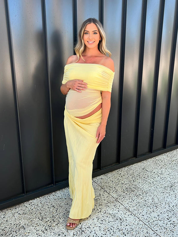 Maxi Baby Shower Zwangerschapsjurk Tule Off Shoulder