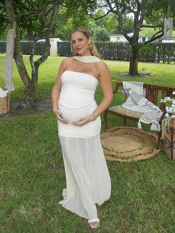 Mumsmode Maxi  Zwangerschaps Babyshower Tulejurk Off Shoulder