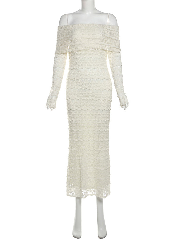 Mumsmode Zwangerchaps Maxi BabyShower Jurken Elegant Kanten Boot Nek Lange Mouw Abrikoos