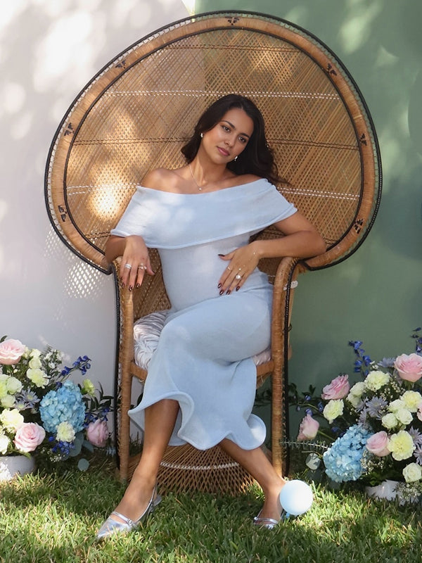 Mumsmode Zwangerschaps Bodycon Jurken Elegant Ceremonie Off Shoulder Ruches Zeemeermin Midi Babyshower Jurken