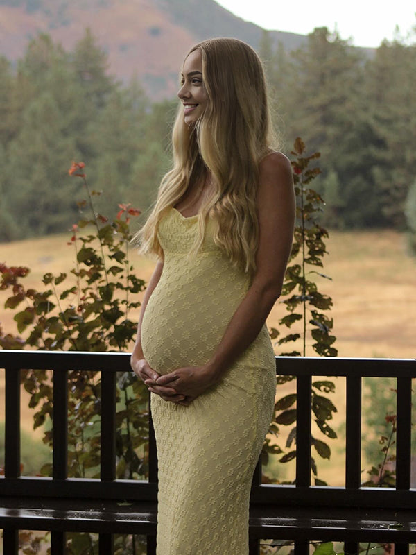 Maxi Baby Shower Zwangerschapsjurk Bodycon Spaghetti Geel