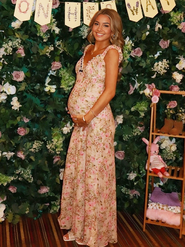 Maxi Baby Shower Zwangerschapsjurk Bloemenprint Roze
