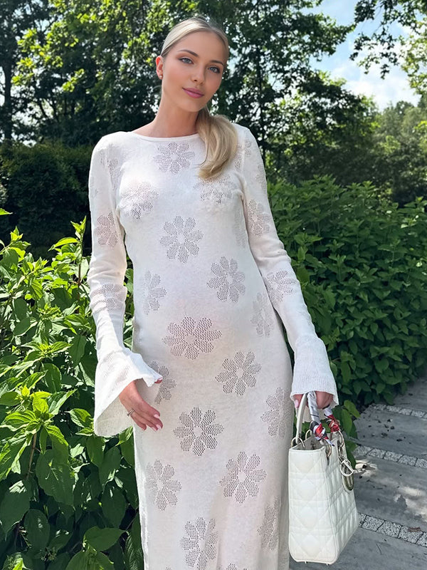 Mumsmode Zwangerschaps Maxi Daily Jurk Chique Bloemenprint Ruches Bodycon Wit