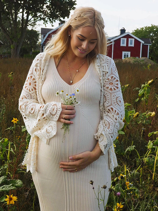 Mumsmode Zwangerschaps Midi Bodycon Jurk Dagelijks Vakantie Gestreept Spaghetti