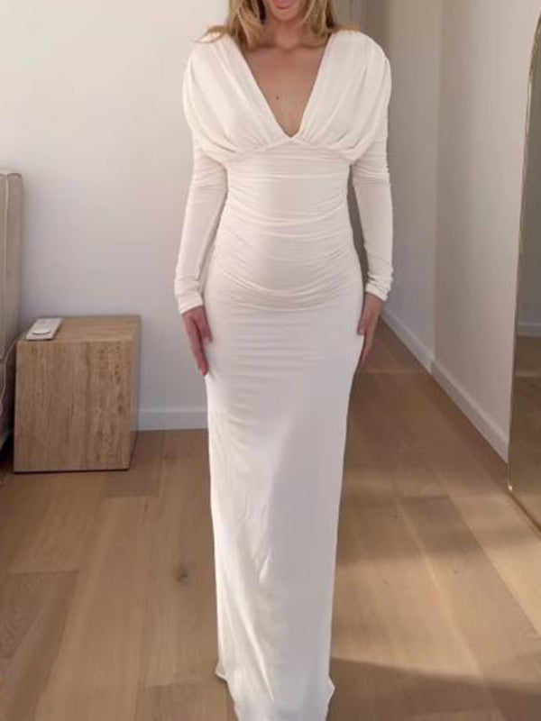 Mumsmode Zwangerschaps Maxi Bodycon Jurk Chique Cocktail Gekreukt Diep Decolleté