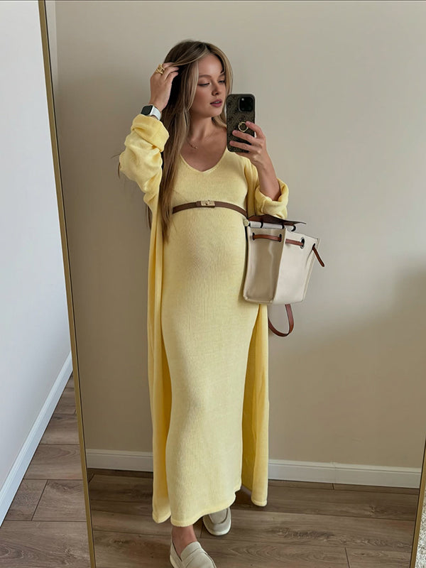 Mumsmode Zwangerschaps Maxi Jurk Vesten 2-in-1 Dagelijks Werk Elegant Gebreide