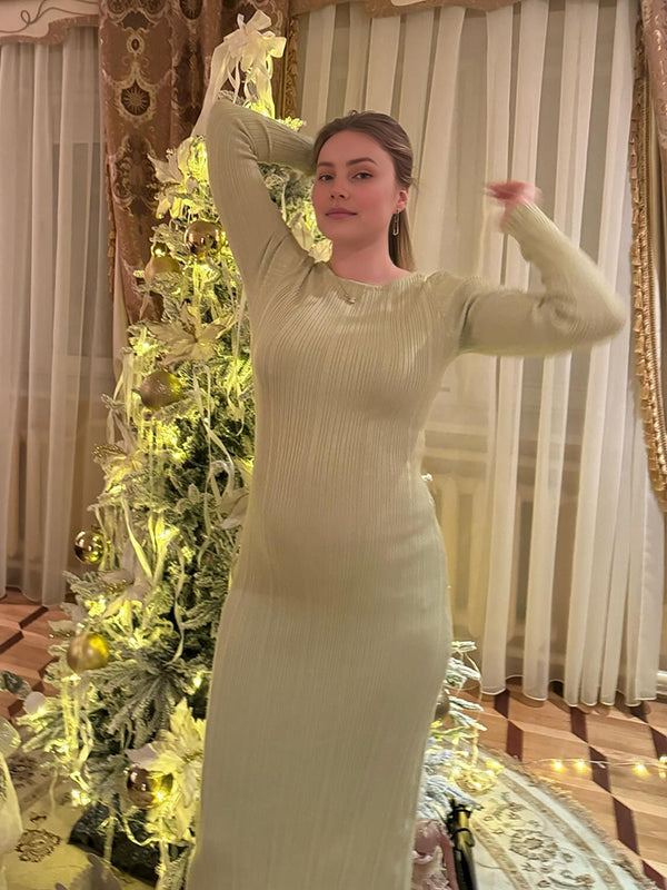 Mumsmode Zwangerschaps Maxi Bodycon Jurk Diner Gestreept Gekreukt Ceremonie