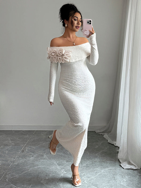Mumsmode Zwangerschaps Maxi Bodycon Jurk Chique Cocktail Off Shoulder 3D Bloemen Bodycon Zeemeermin
