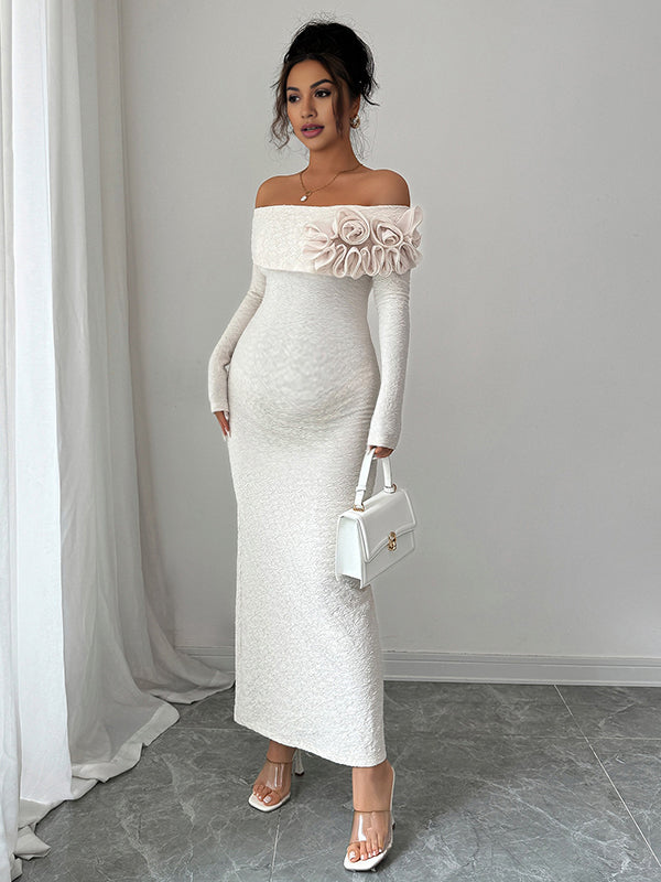 Mumsmode Zwangerschaps Maxi Bodycon Jurk Chique Cocktail Off Shoulder 3D Bloemen Bodycon Zeemeermin