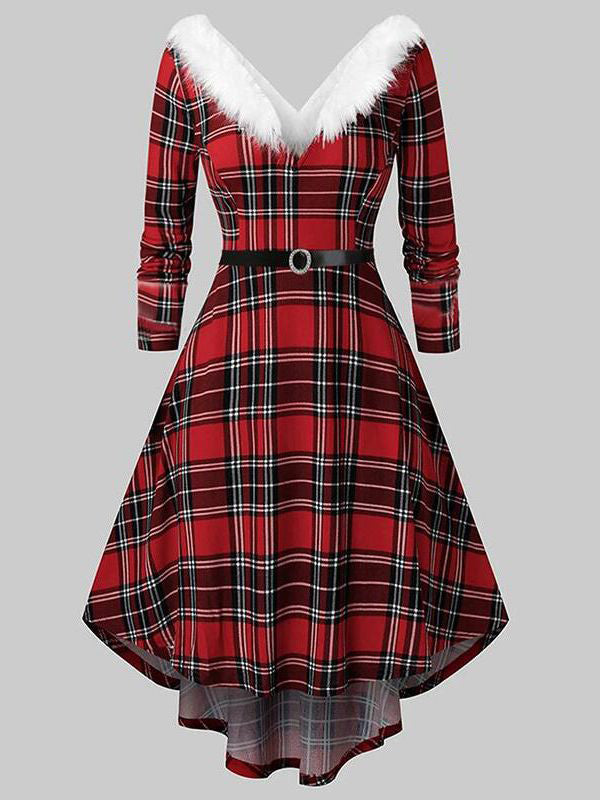 Mumsmode Zwangerschaps Midi Kerstmisjurk Chique Plaid Harig Onregelmatig Trapeze