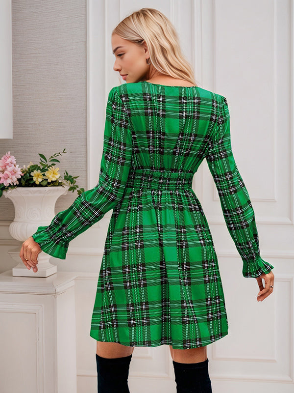 Mumsmode Zwangerschaps Midi Kerstmisjurk Chique Plaid Vlinderdas Ruches Trapeze