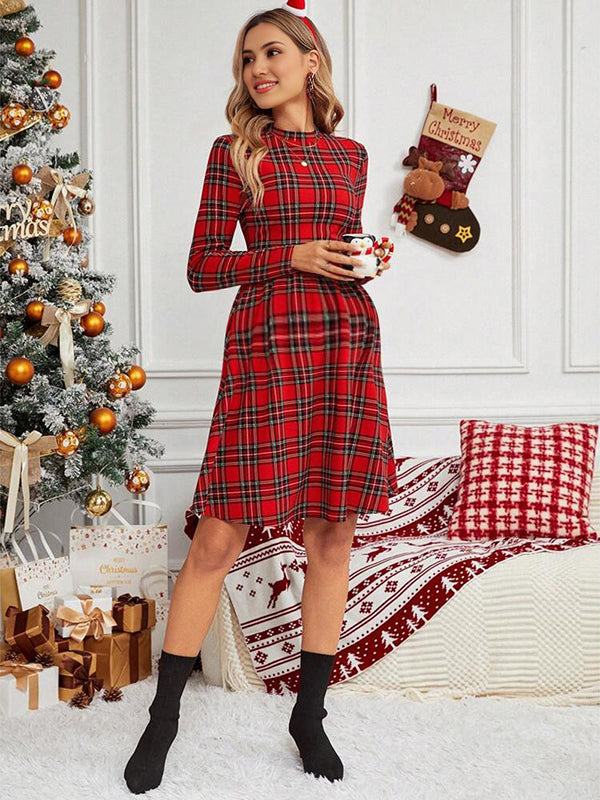 Mumsmode Zwangerschaps Midi Kerstmisjurk Chique Plaid Trapeze Dagelijks