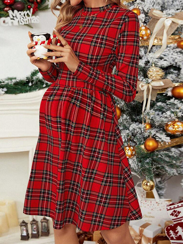 Mumsmode Zwangerschaps Midi Kerstmisjurk Chique Plaid Trapeze Dagelijks