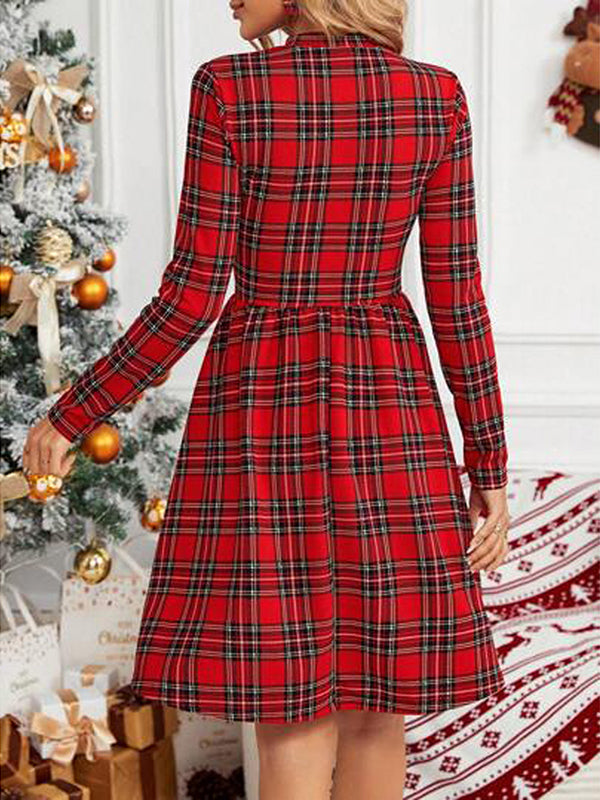 Mumsmode Zwangerschaps Midi Kerstmisjurk Chique Plaid Trapeze Dagelijks