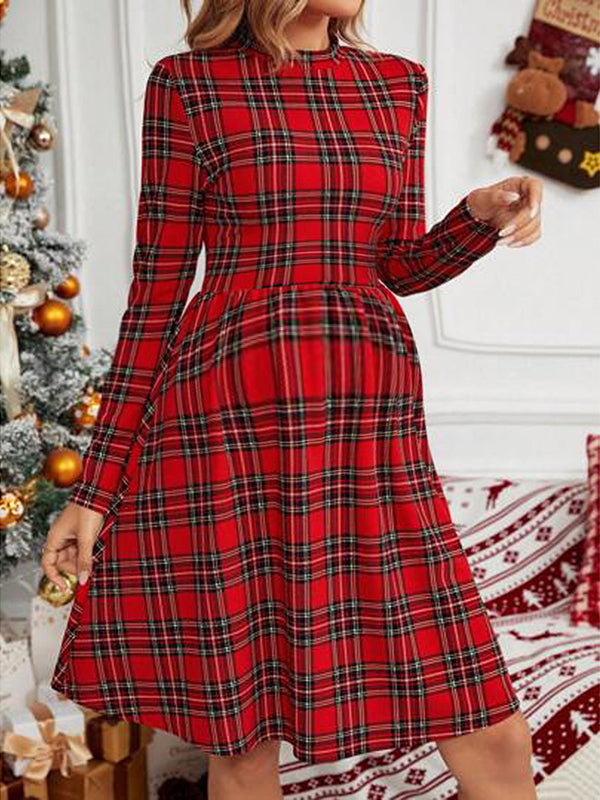 Mumsmode Zwangerschaps Midi Kerstmisjurk Chique Plaid Trapeze Dagelijks