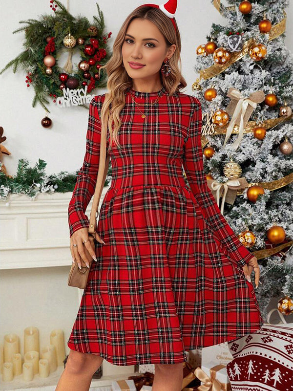 Mumsmode Zwangerschaps Midi Kerstmisjurk Chique Plaid Trapeze Dagelijks