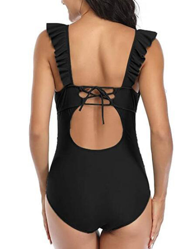 Zwemkleding Zwangerschaps Ruches Bodycon Rugloos Zwart