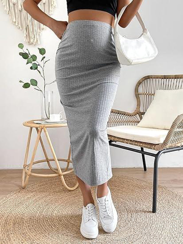 Mumsmode Zwangerchaps Midi Rok Dagelijks Zijsplit Breien Grijs