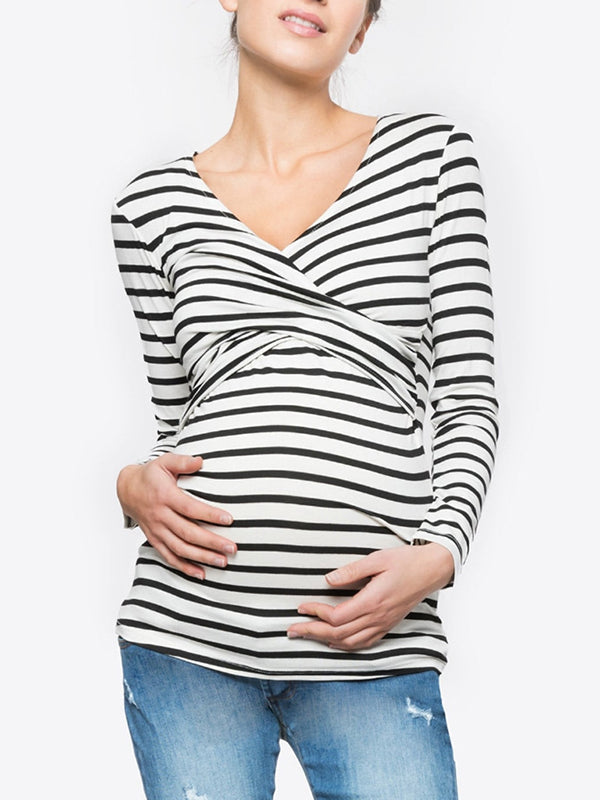 Mumsmode Zwangerschaps Borstvoedingshirts Dagelijks Gestreept Gekreukt Bodycon