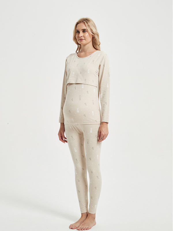 Mumsmode Zwangerschaps Tweedelige Verzorgingsset Dagelijks Comfortabel 2-in-1 Patchwork Lapland Hart Borstvoedingshirts