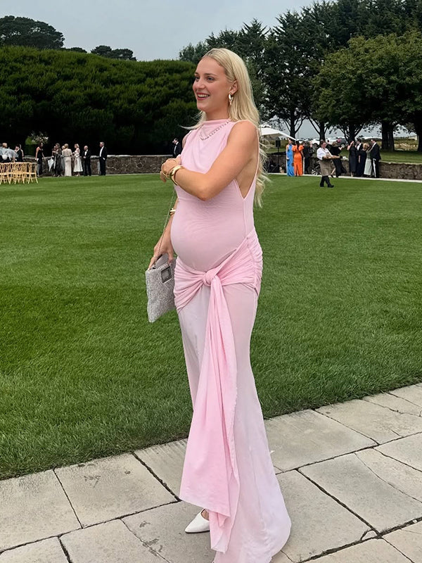 Mumsmode Zwangerschaps Bodycon Jurken Elegant Ceremonie Tule Gedrapeerd Gekreukt Maxi Babyshower Jurken