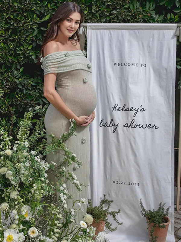 Maxi Babyshowerjurk Appliques - Groen