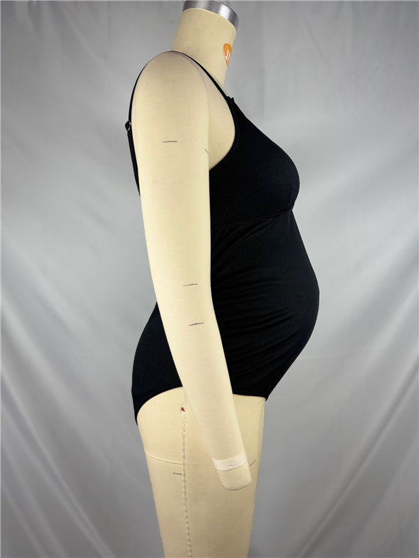 Mumsmode Zwangerschaps Zwemkleding Vrije Tijd Strand Golvende Rand Bodycon Spaghetti Rugloos