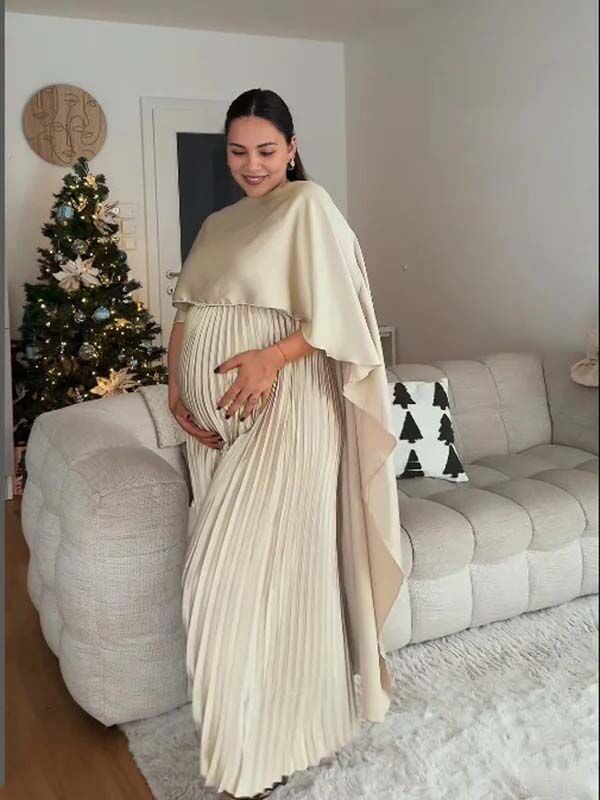 Mumsmode Zwangerschaps Avond Jurken Elegant Fotoshoot Onregelmatig Ruches Geplooid Gedrapeerd Maxi Jurken