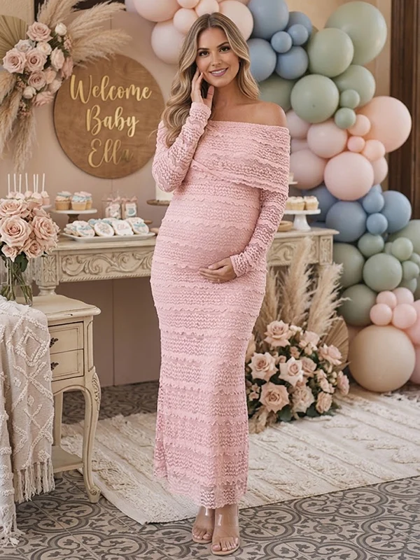 Elegant Off Shoulder Kant Zwangerschaps Maxi Jurk