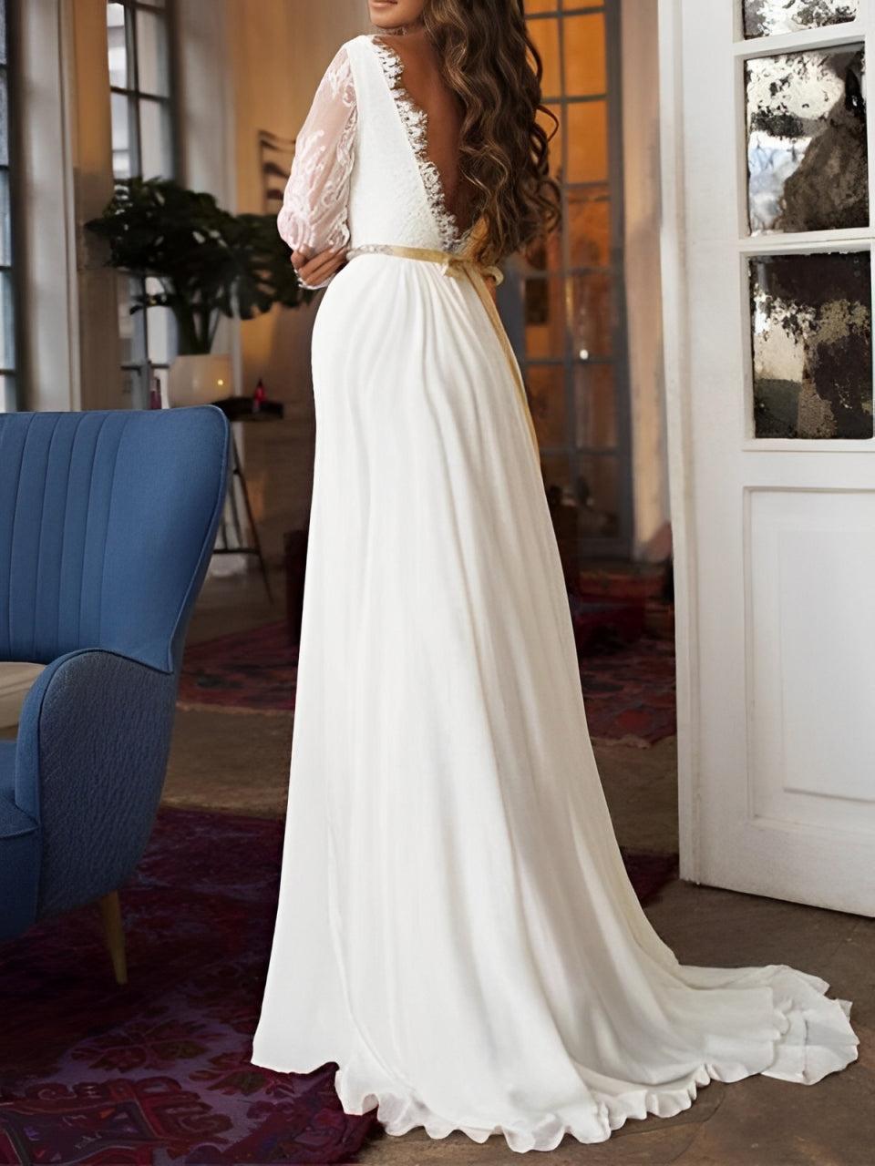 Mumsmode Zwangerschaps Elegante Kanten Bruiloftsjurk Open Rug V-hals Maxi Lengte Fotoshoot Jurk